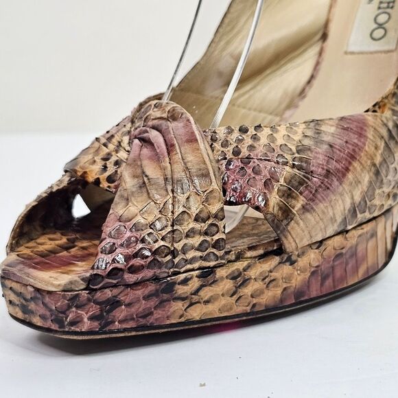 Jimmy Choo Julie Python Leather Open Toe Slingback Platform Sandals - Picture 5 of 12